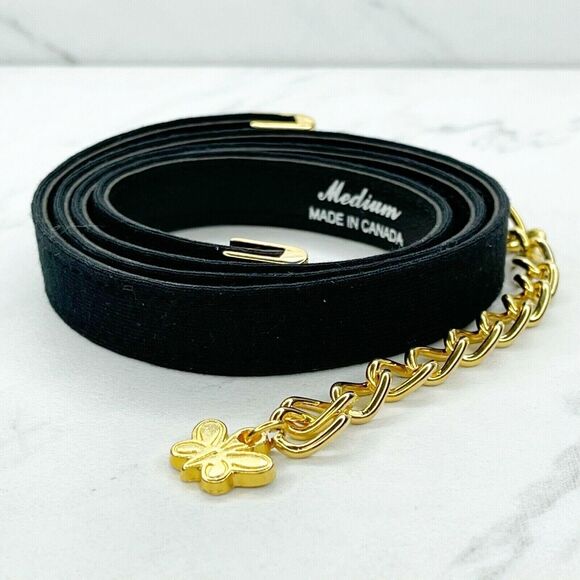 Black Faux Leather Belt Butterfly Charm Gold Chain Accents Medium (M) ✨ - Picture 3 of 8